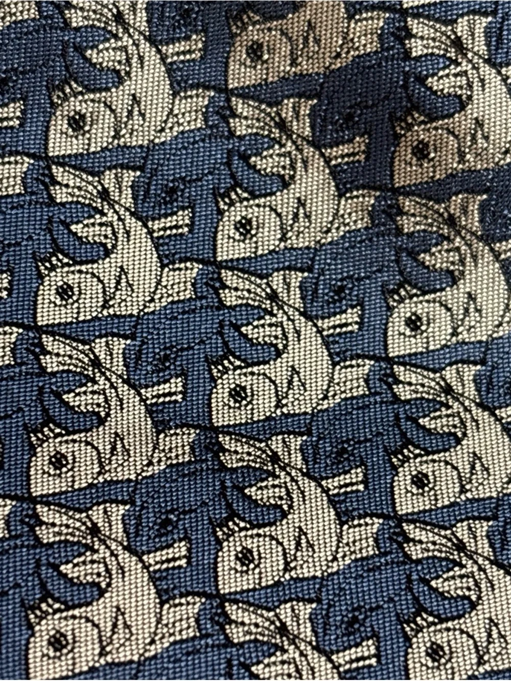 MC Escher Blue Tessellation Fish Pattern Silk Tie